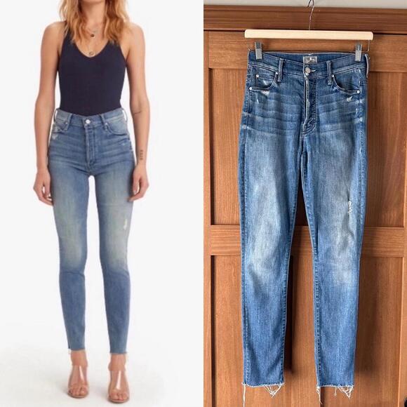 Mother Denim Denim - MOTHER The Stunner Ankle Fray Graffiti Girl Denim Distressed Jeans Women’s sz 24